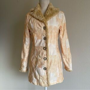 Cream Tan Women's winter Jacket pockets button up size Small